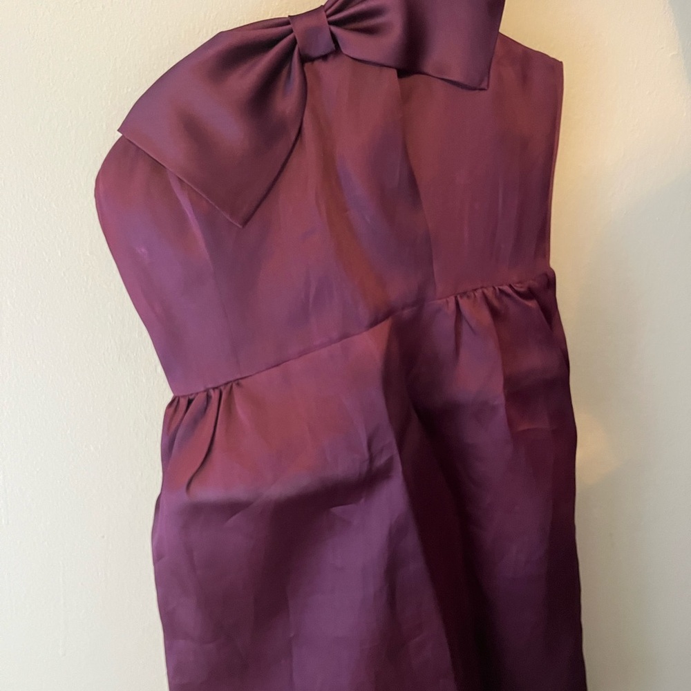 Satin Bow-Accent Cocktail Dress in Deep Plum